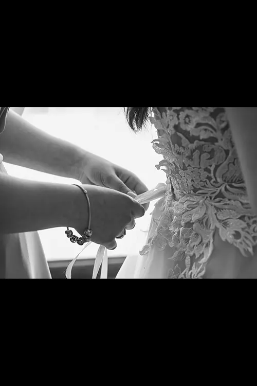 Color wedding photo by Lucas Georgiev. Close up of bride's dress. Place: Trud village, Plovdiv, Bulgaria